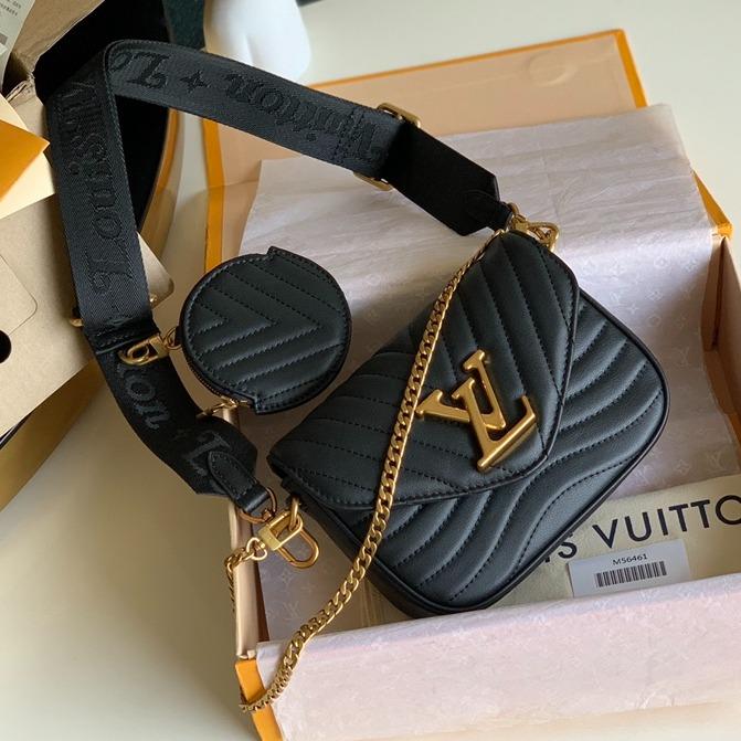 SAC BANDOULIÈRE MULTI-POCHETTES EN CUIR DE VEAU NOIR 19 CM