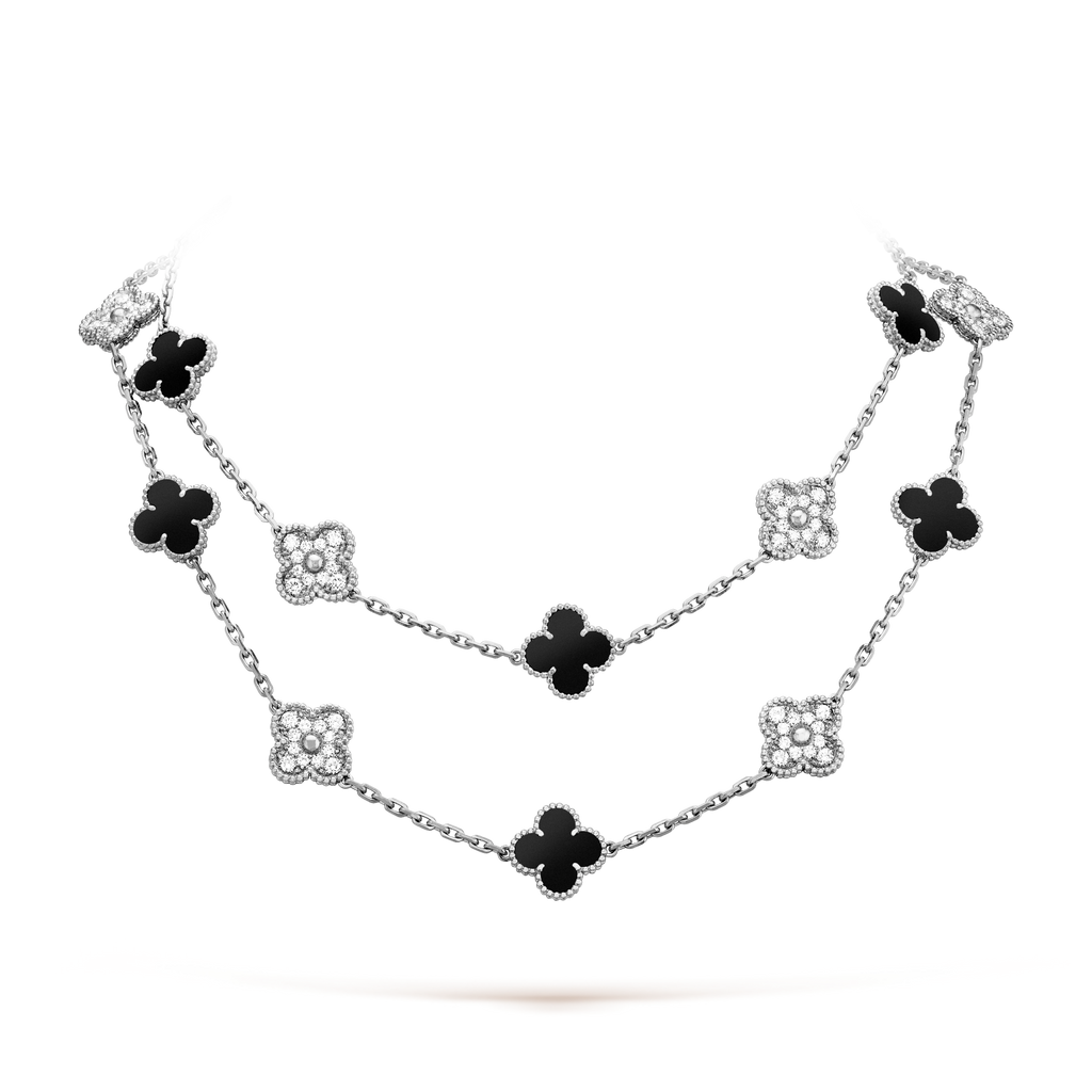 CLOVER 20 MOTIFS ONYX DIAMOND SILVER