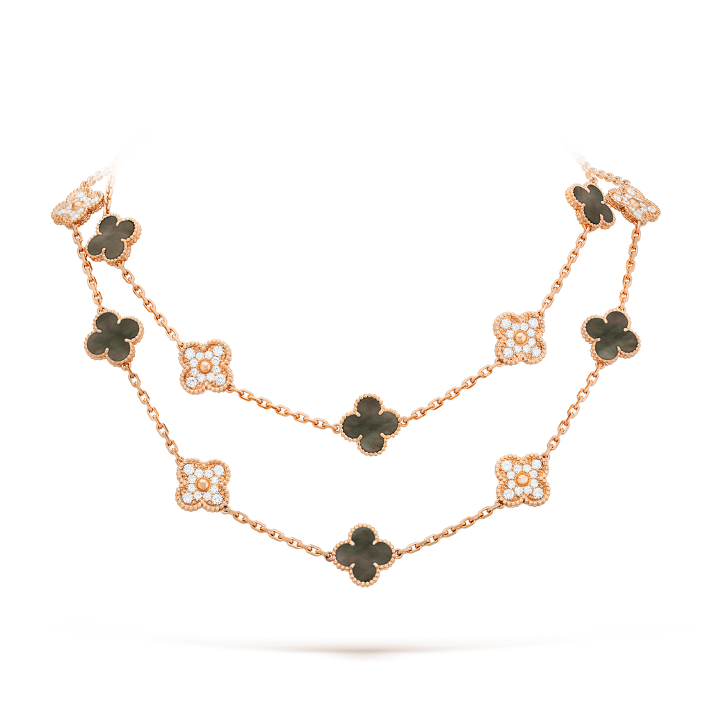 CLOVER 20 MOTIFS DARK MOP DIAMOND  NECKLACE