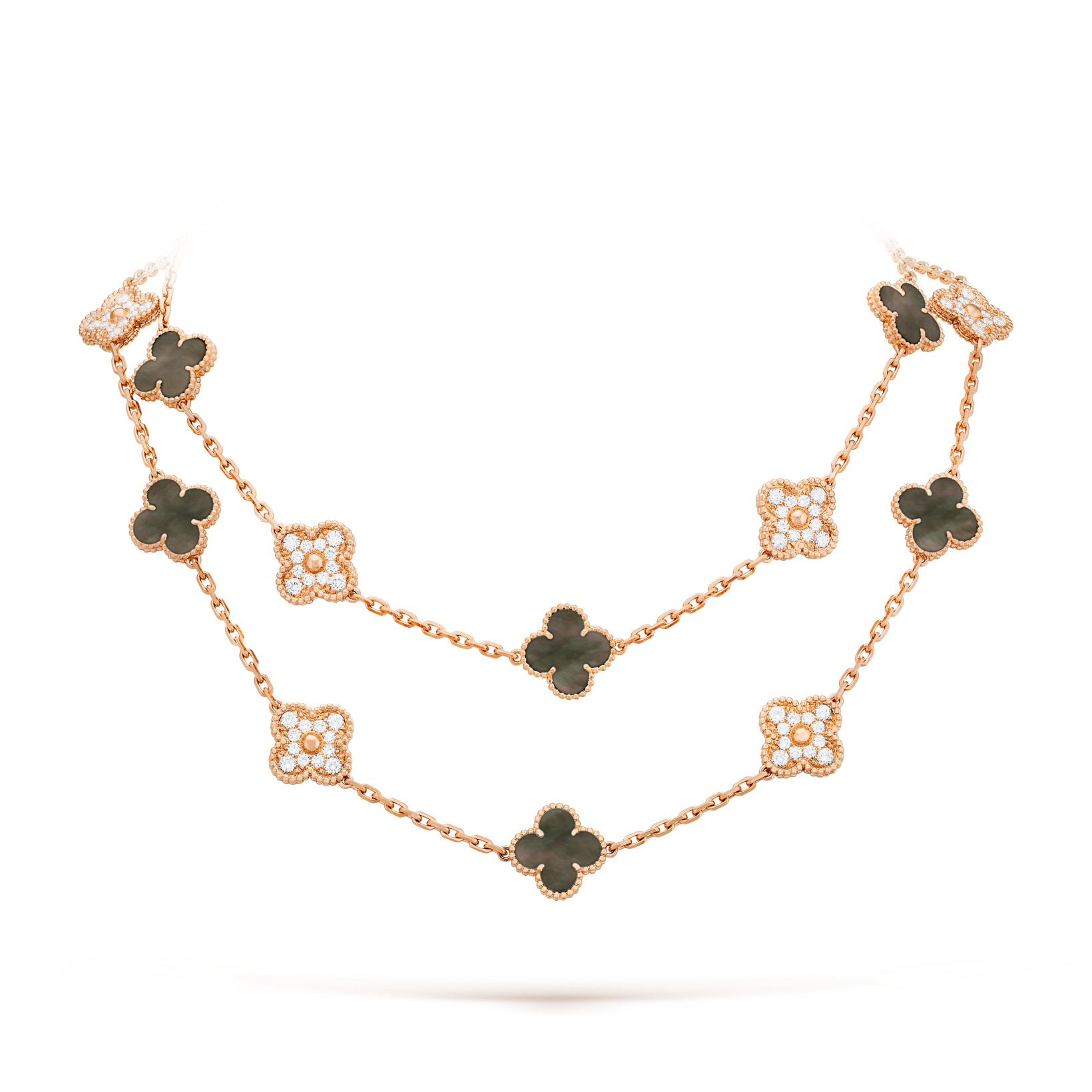 CLOVER 20 MOTIFS DARK MOP DIAMOND  NECKLACE