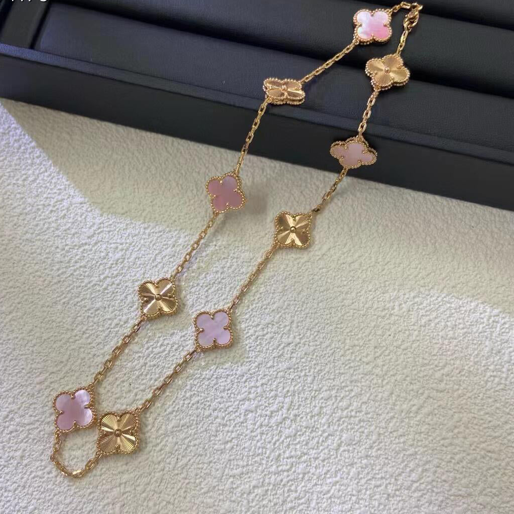 CLOVER 10 MOTIFS  LASER PINK MOP NECKLACE