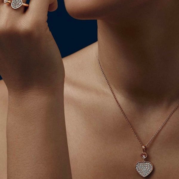 HAPPY HEART NECKLACE PINK GOLD FULL DIAMOND
