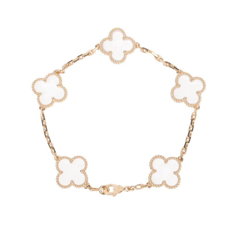 BRACELET EN OR ROSE ET CRISTAL DE ROCHE À 5 MOTIFS TRÈFLE
