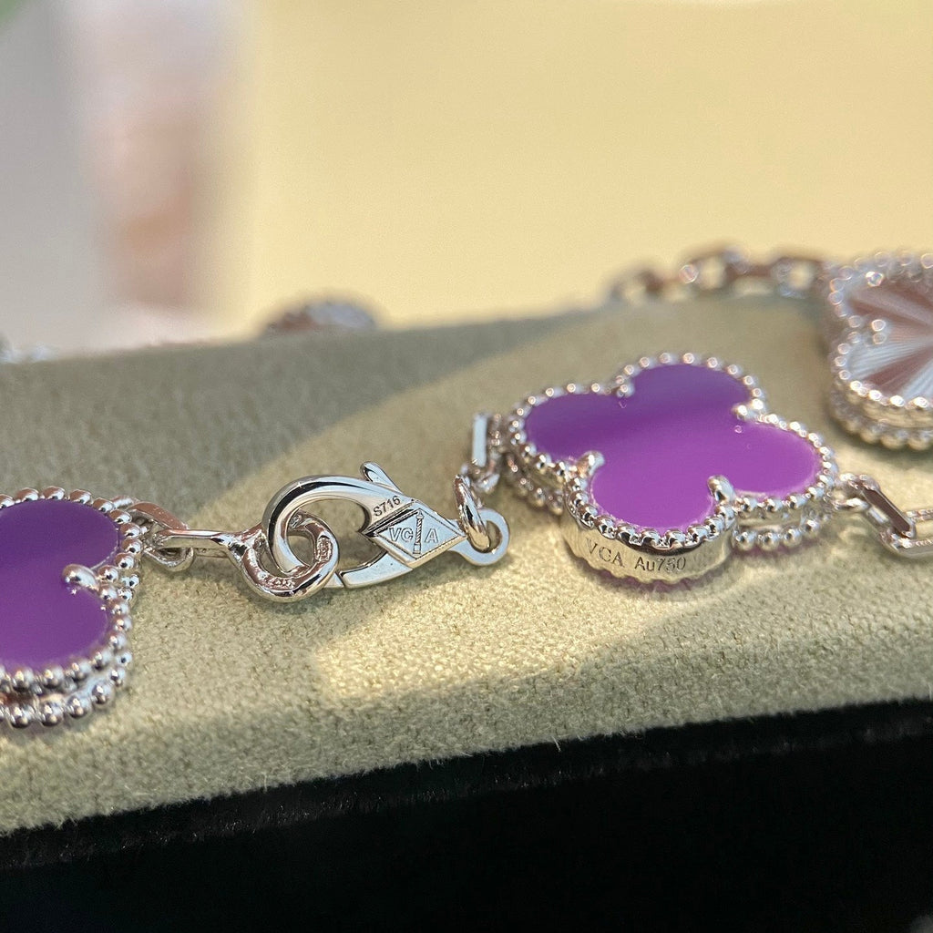 CLOVER  5 MOTIFS  PURPLE VIOLET BRACELET SILVER
