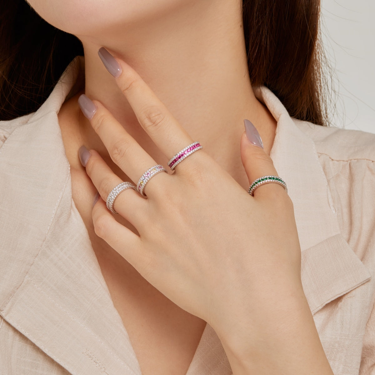 [HOT] Bague quotidienne délicate et colorée à coupe ronde