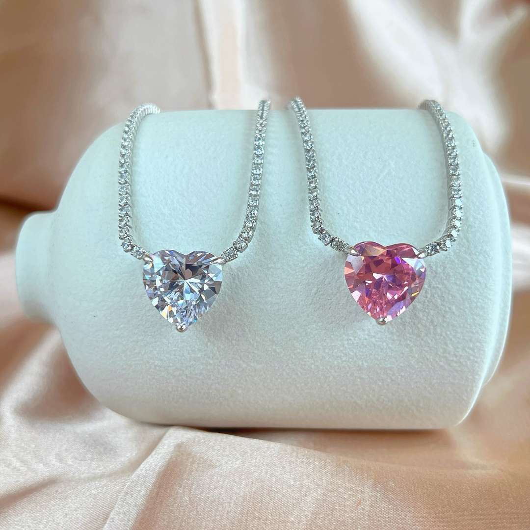 [HOT]8.0 Carat Versatile Colorful Sweet Heart-Shaped Tennis Necklace