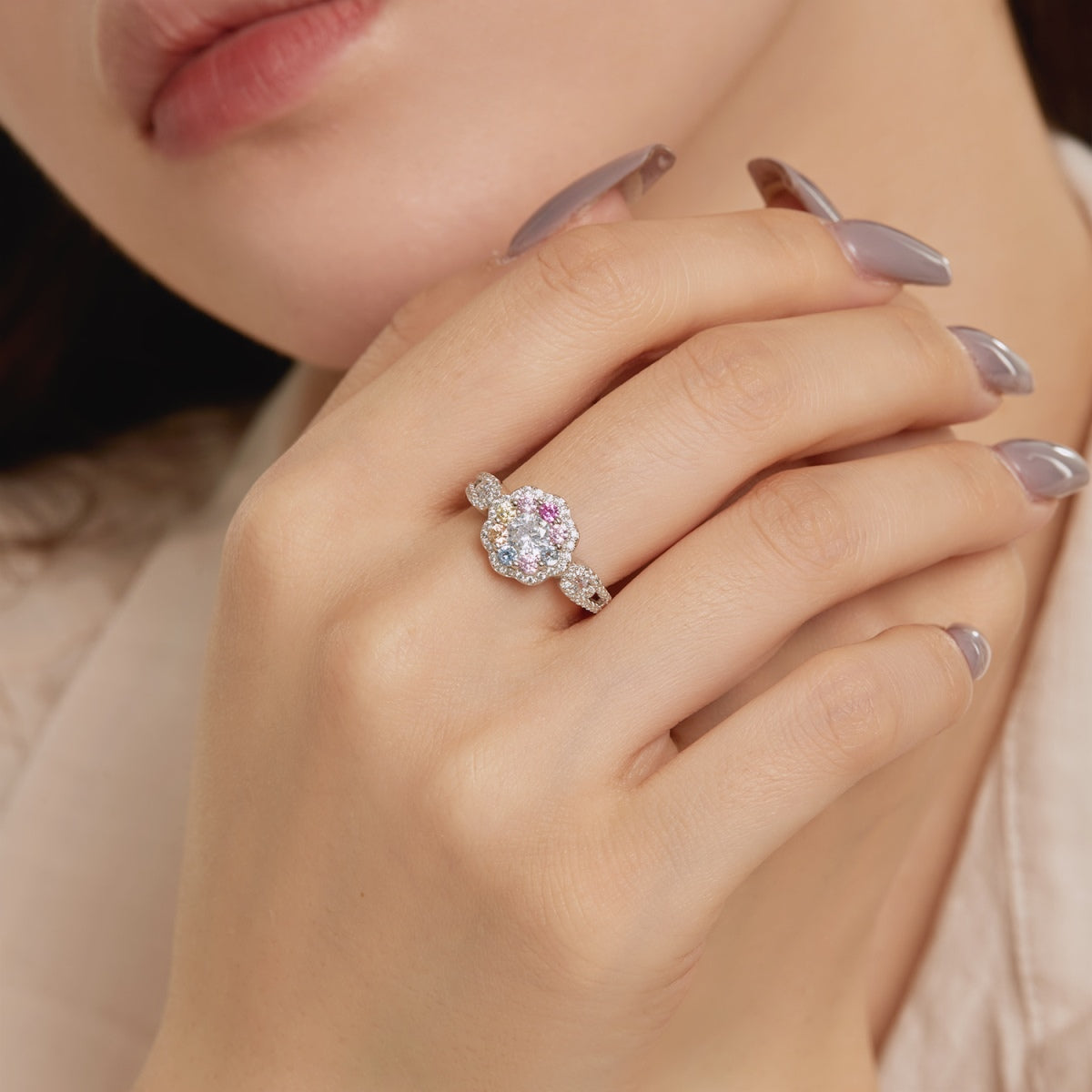 [HOT] Bague de mariage délicate et colorée en forme de fleur coupée ronde
