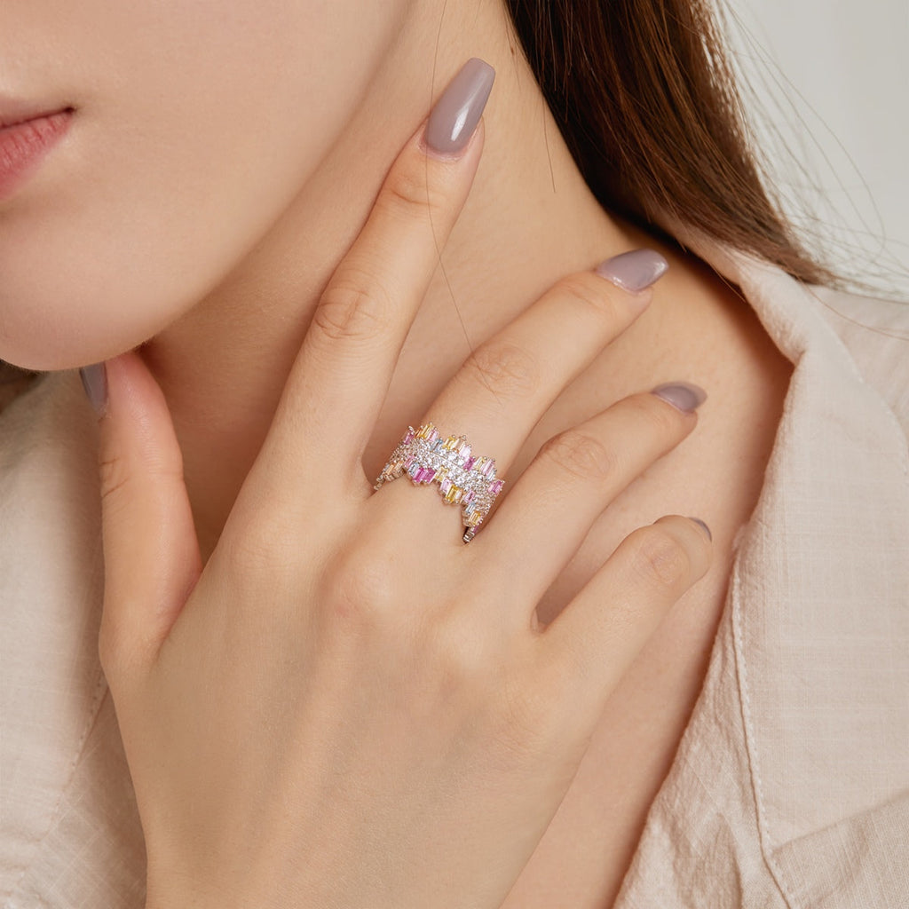 [HOT] Bague quotidienne luxueuse et colorée à taille radieuse