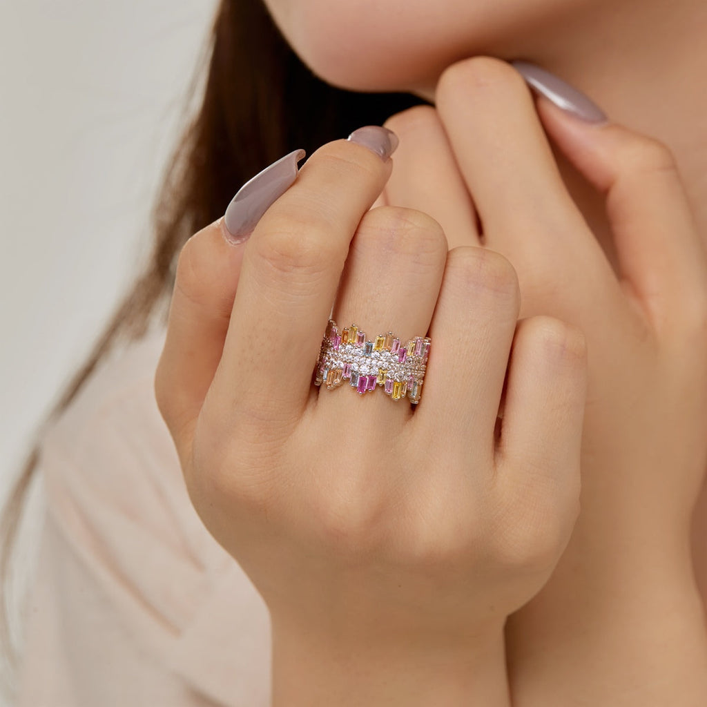 [HOT] Bague quotidienne luxueuse et colorée à taille radieuse