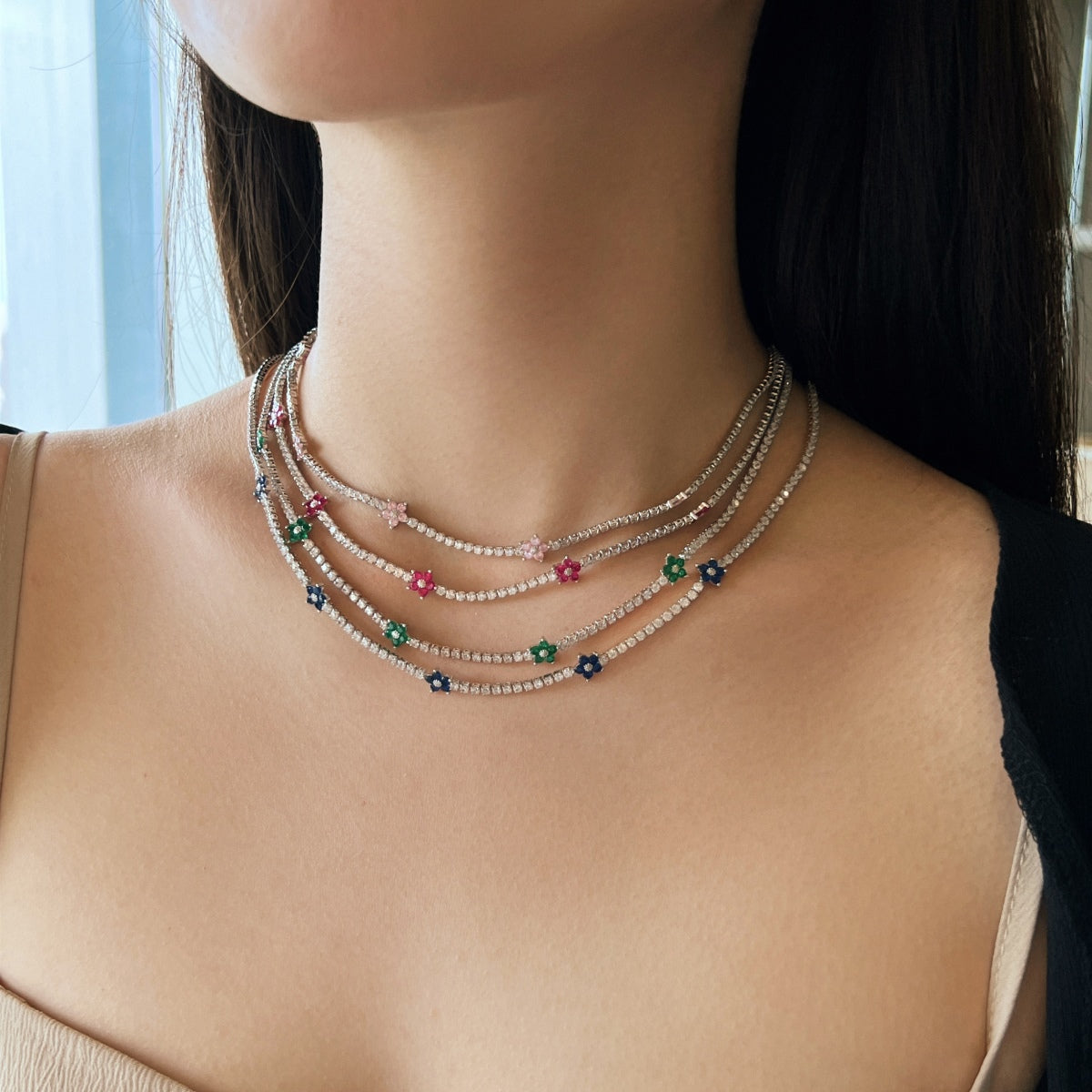 [HOT]Luxurious Colorful Flower Tennis Necklace