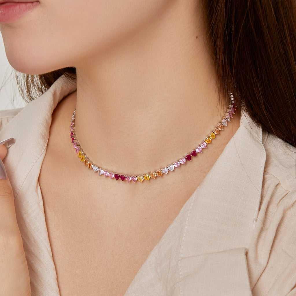[HOT]Sparkling Colorful Full Heart Tennis Necklace