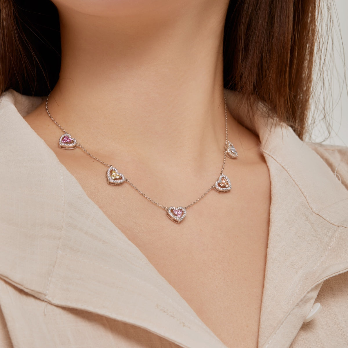 [HOT]Sparkling Five Heart Necklace