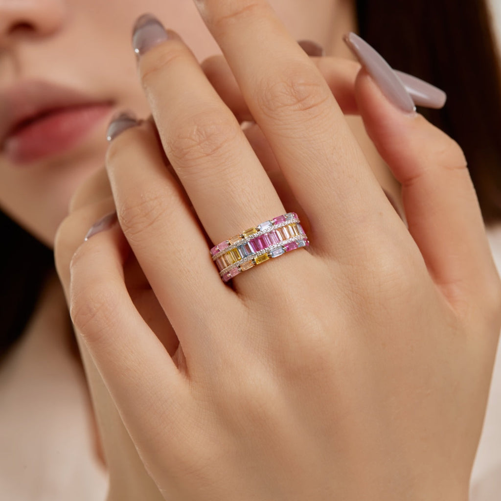 [HOT] Bague de fête éclatante et colorée à coupe radiante
