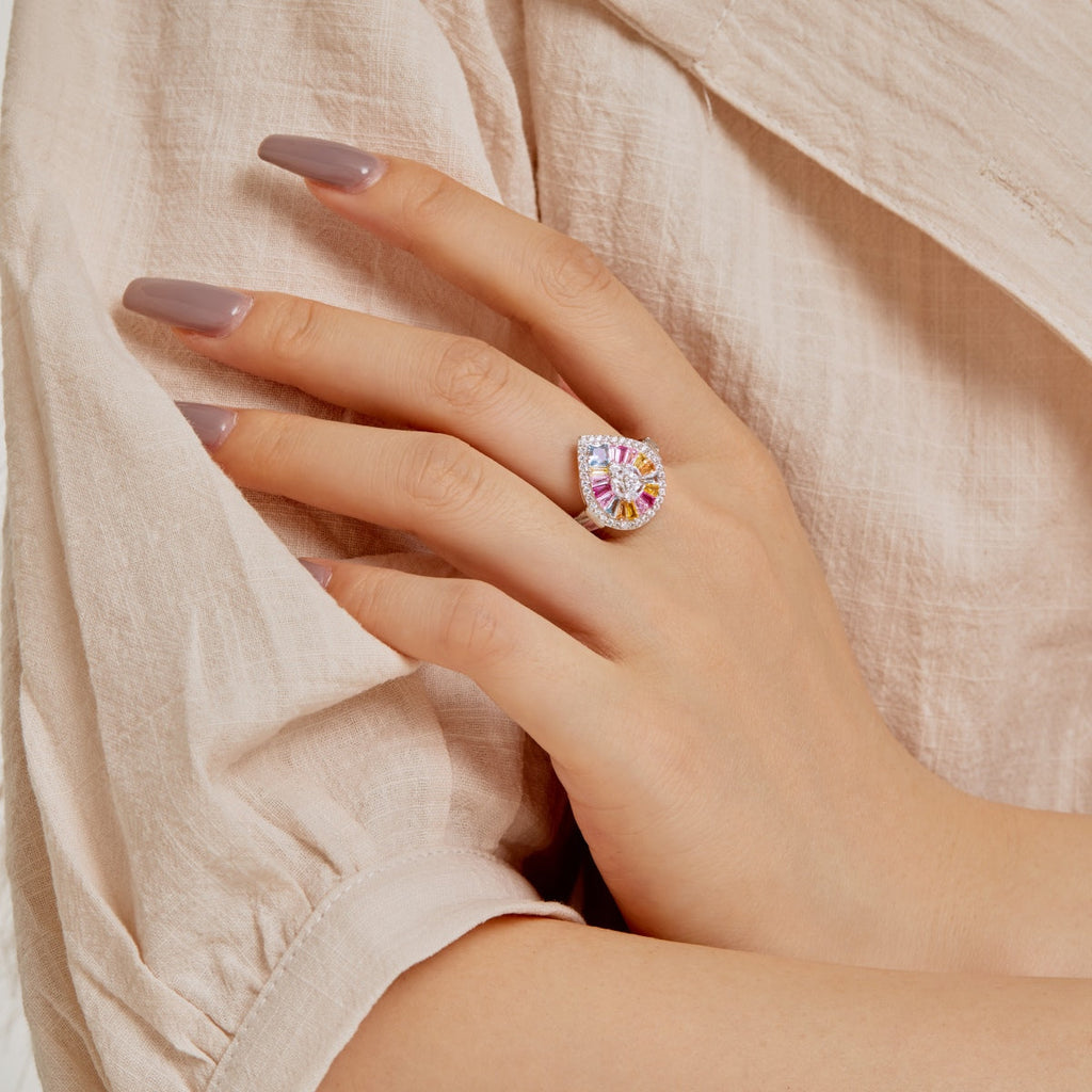 [HOT] Bague de banquet élégante et colorée en forme de goutte d'eau
