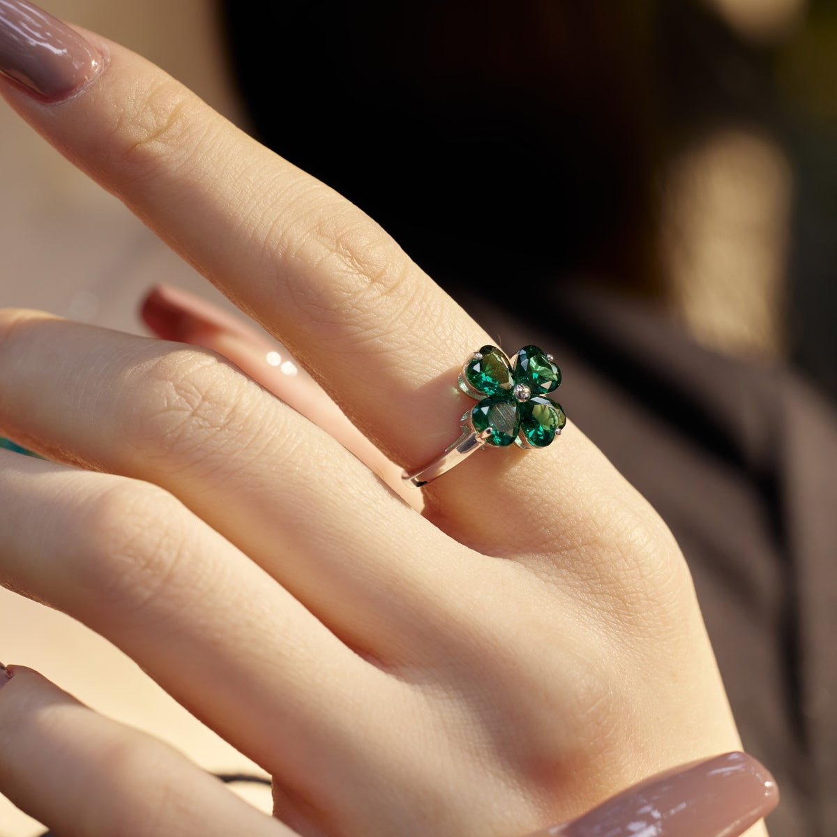 [HOT] Bague boule trèfle à quatre feuilles en forme de cœur