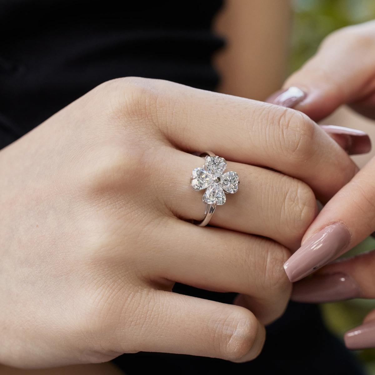 [HOT] Bague boule trèfle à quatre feuilles en forme de cœur