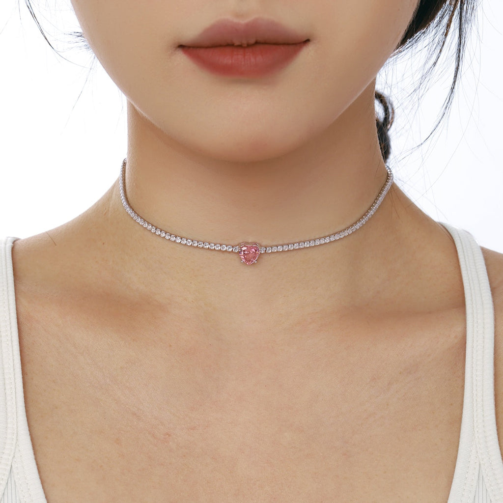 [HOT]2.0 Carat Sparkling Tennis Heart Cut Necklace
