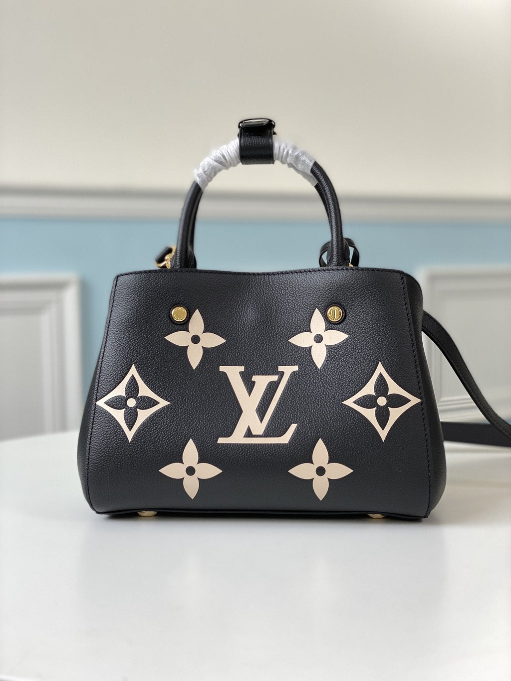 MONTAIGNE BB 29CM CUIR MONOGRAMME NOIR BEIGE