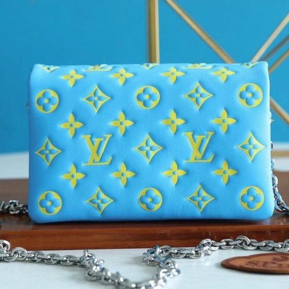 POCHETTE COUSSIN 20 AGNEAU MONOGRAMME VERT MENTHE JAUNE 
