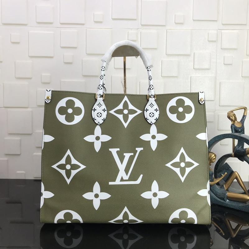 ONTHEGO GM 41 KAKI BLANC BEIGE MONOGRAMME TOILE ENDUITE GÉANTE