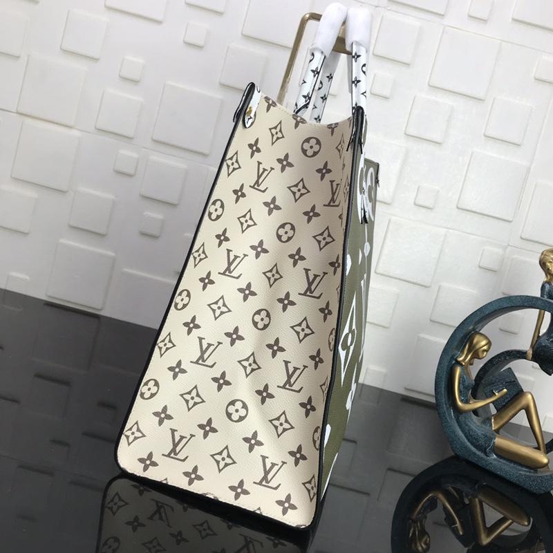 ONTHEGO GM 41 KAKI BLANC BEIGE MONOGRAMME TOILE ENDUITE GÉANTE