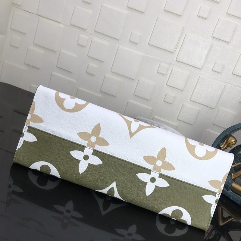 ONTHEGO GM 41 KAKI BLANC BEIGE MONOGRAMME TOILE ENDUITE GÉANTE