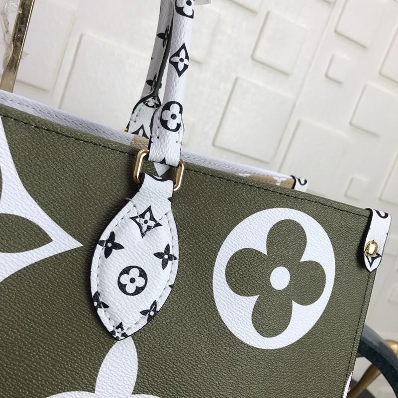 ONTHEGO GM 41 KAKI BLANC BEIGE MONOGRAMME TOILE ENDUITE GÉANTE