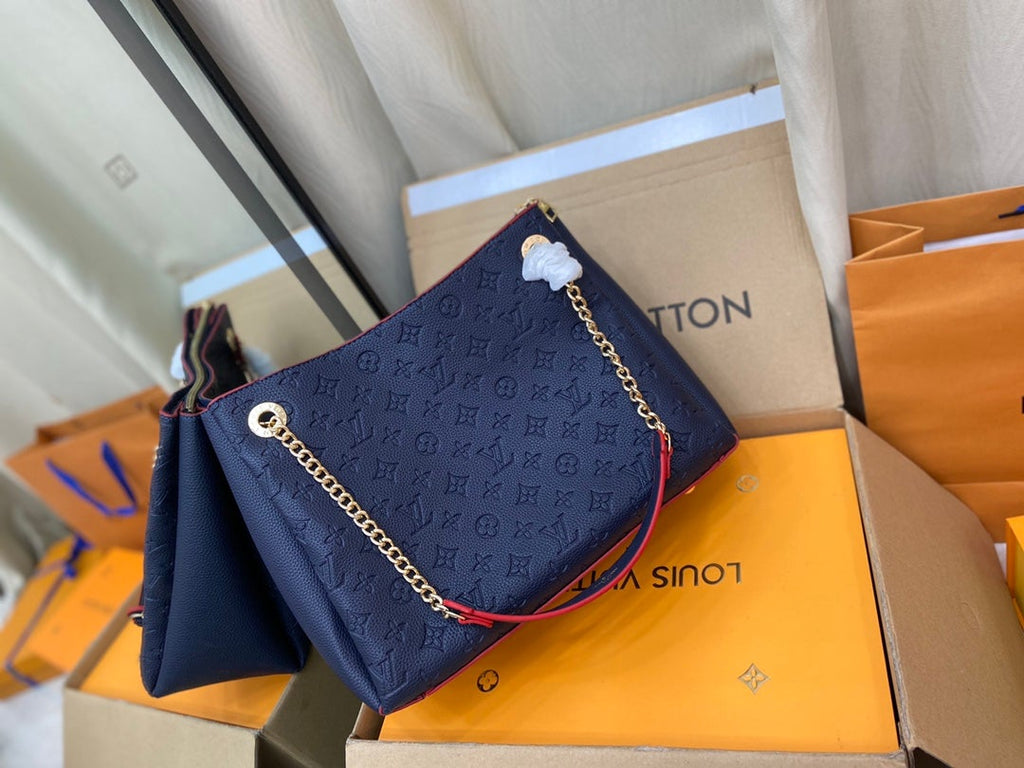 SURENE MM 36CM CUIR DE VEAU GRAINÉ MONOGRAMME BLEU