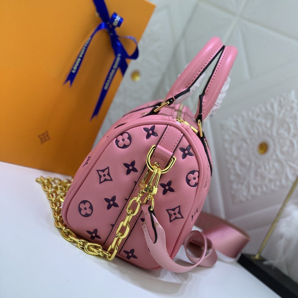 SPEEDY 22 PEAU D'AGNEAU ROSE NOIR AVEC MONOGRAMME EN RELIEF
