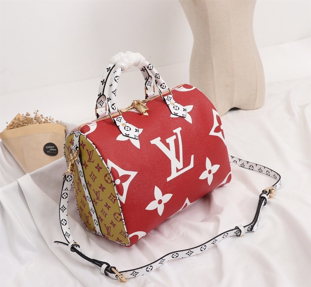 SPEEDY BANDOULIERE 25 TOILE MONOGRAMME GÉANTE ROUGE BLANC