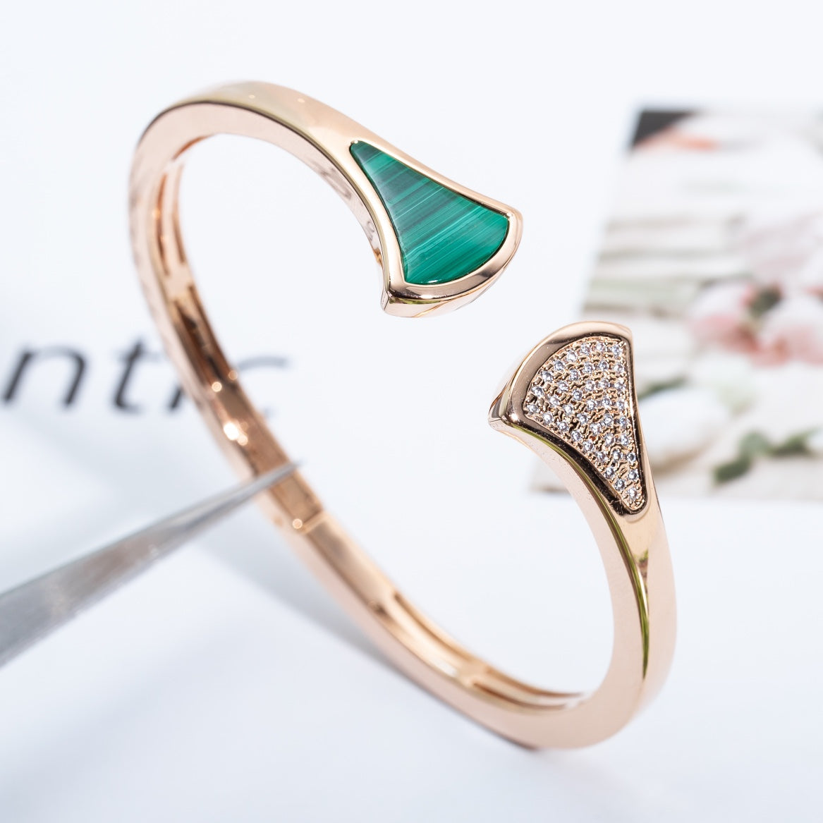 DREAM BRACELET OPEN MALACHITE ROSE GOLD