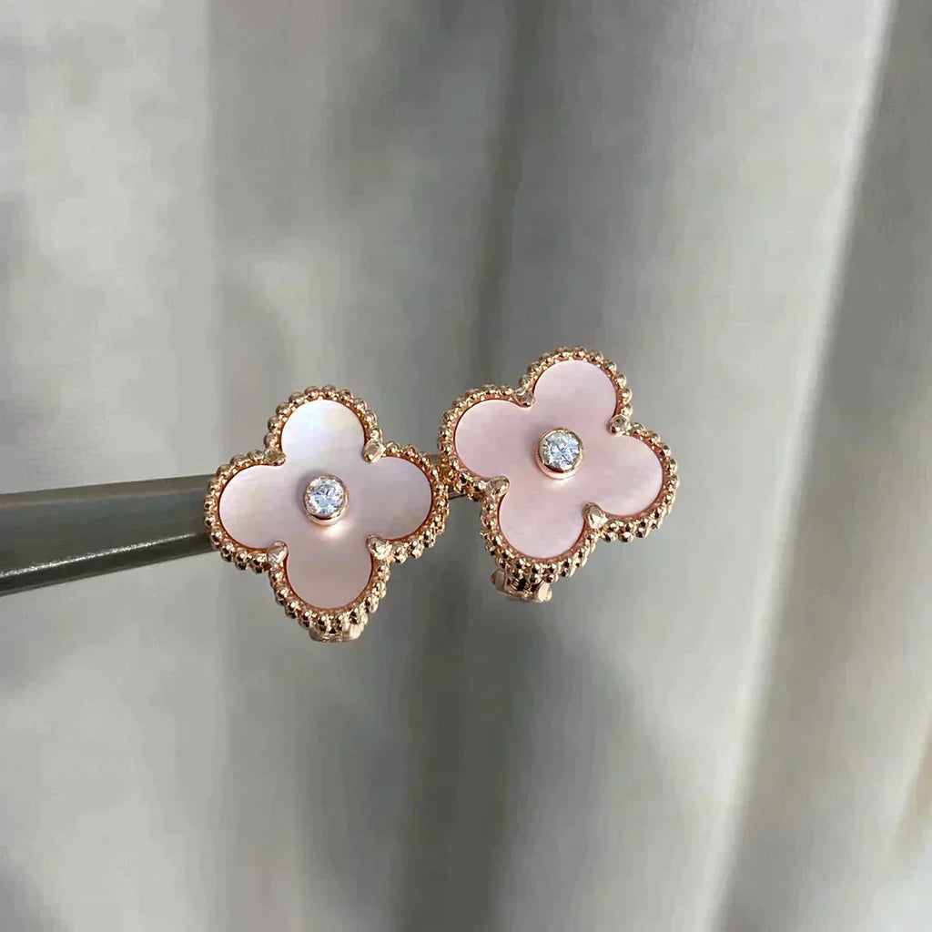 CLOVER MEDIUM 1 MOTIFS  PINK MOP DIAMOND EARRINGS