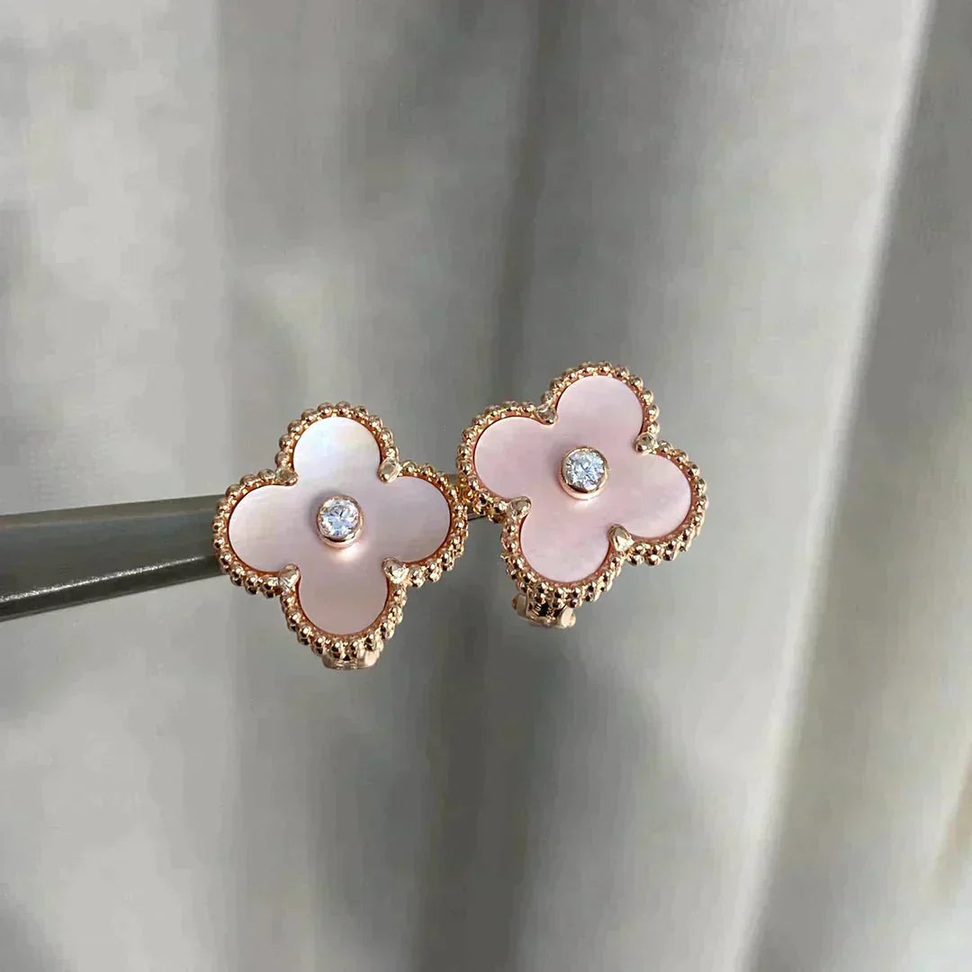 CLOVER MEDIUM 1 MOTIFS  PINK MOP DIAMOND EARRINGS