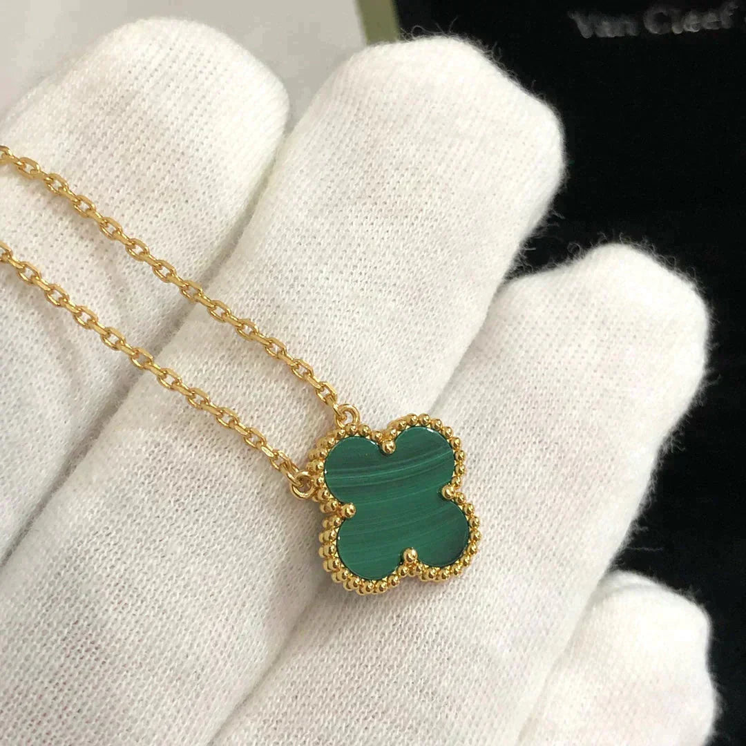 Collier Fleur Simple 15 MM MALACHITE TRÈFLE
