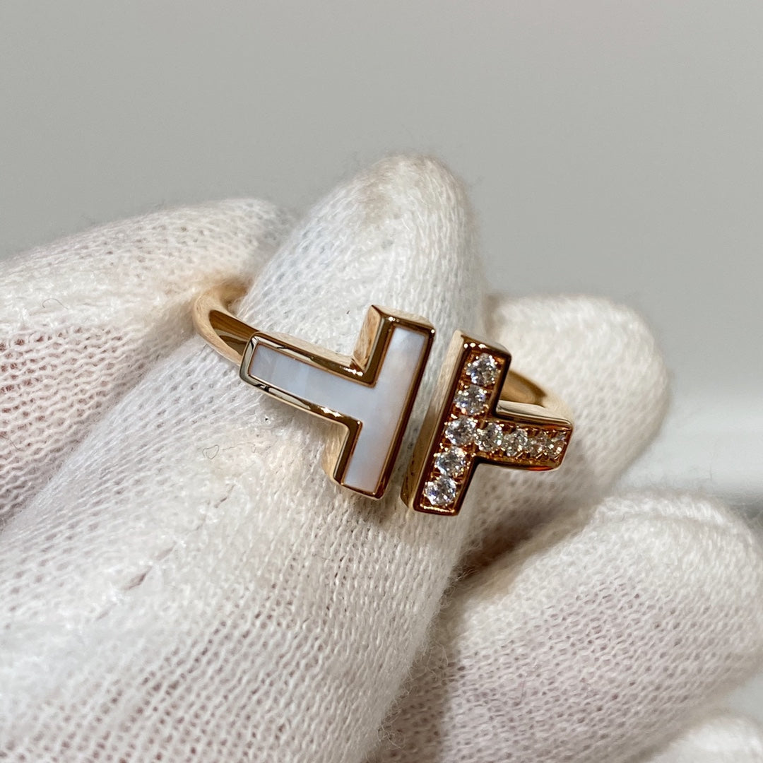 T WIRE MOP DIAMOND RING ROSE GOLD