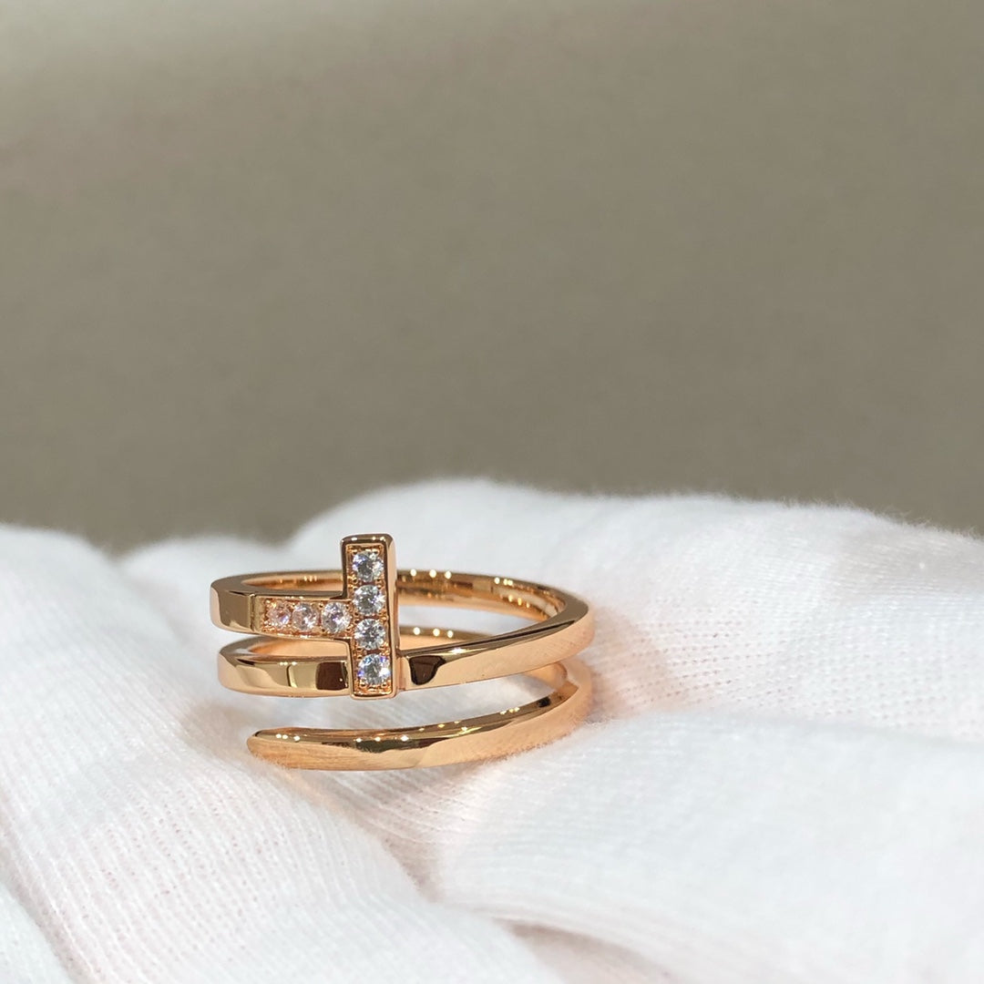 T WIRE DOUBLE ROWS RING ROSE GOLD