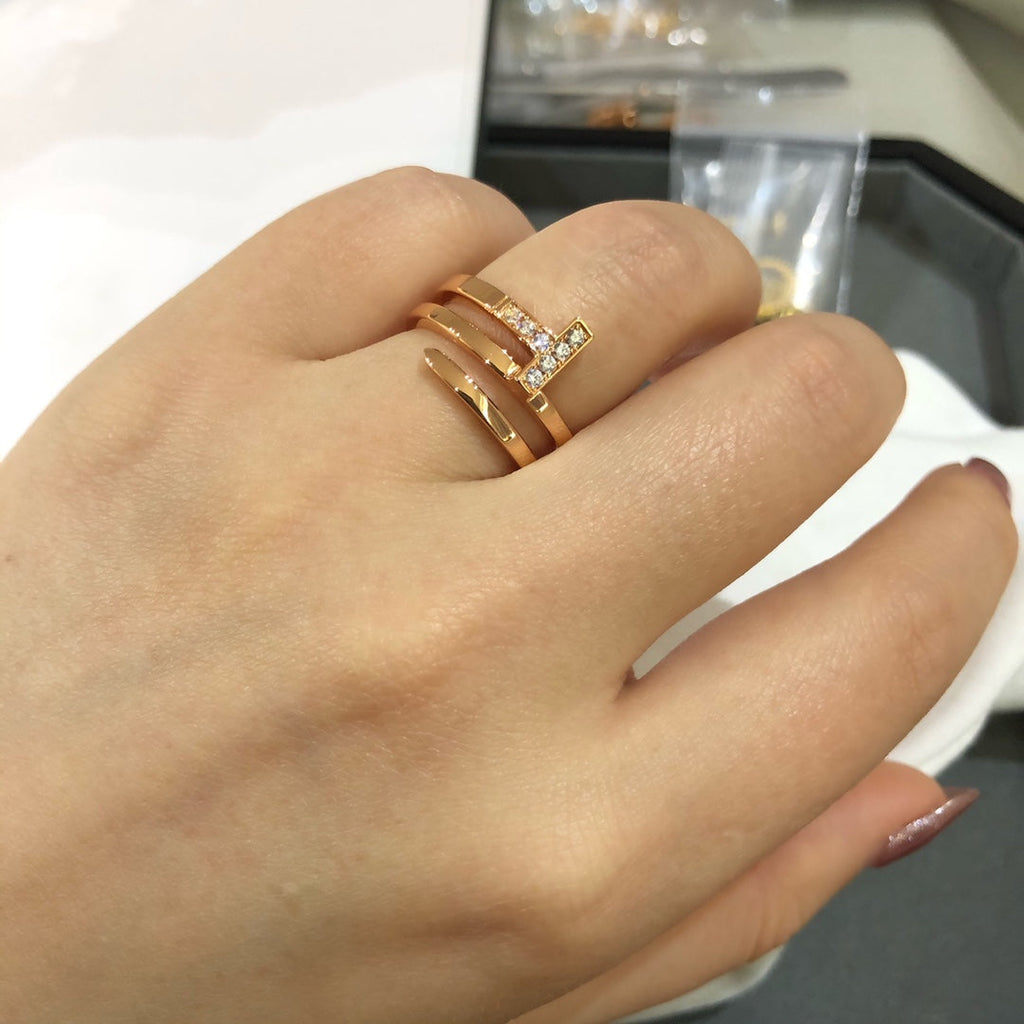 T WIRE DOUBLE ROWS RING ROSE GOLD