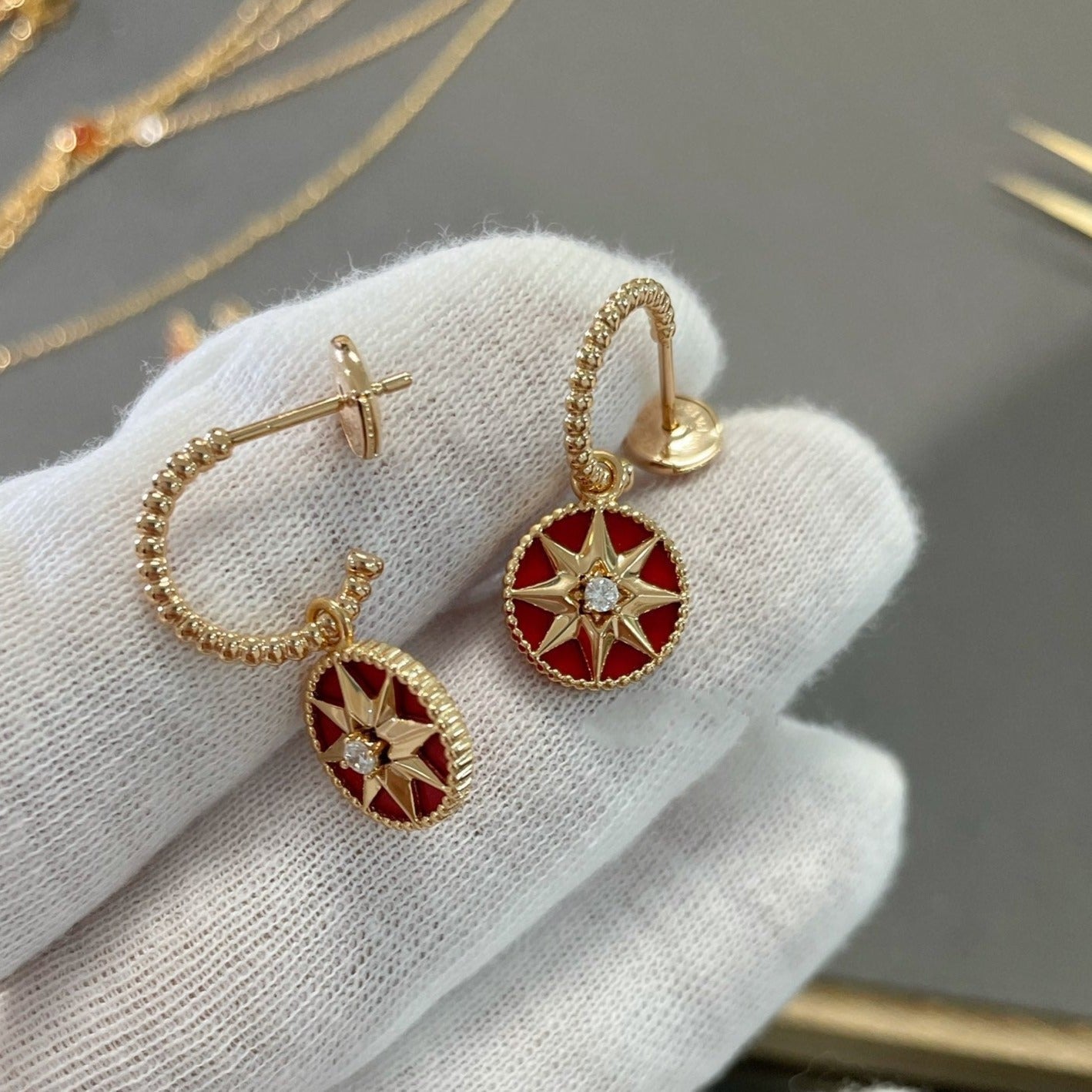 LUCKY STAR ROSE GOLD CARNELIAN EARRINGS