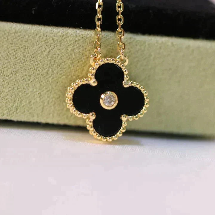 COLLIER CLOVER 15 MM DIAMANT ONYX