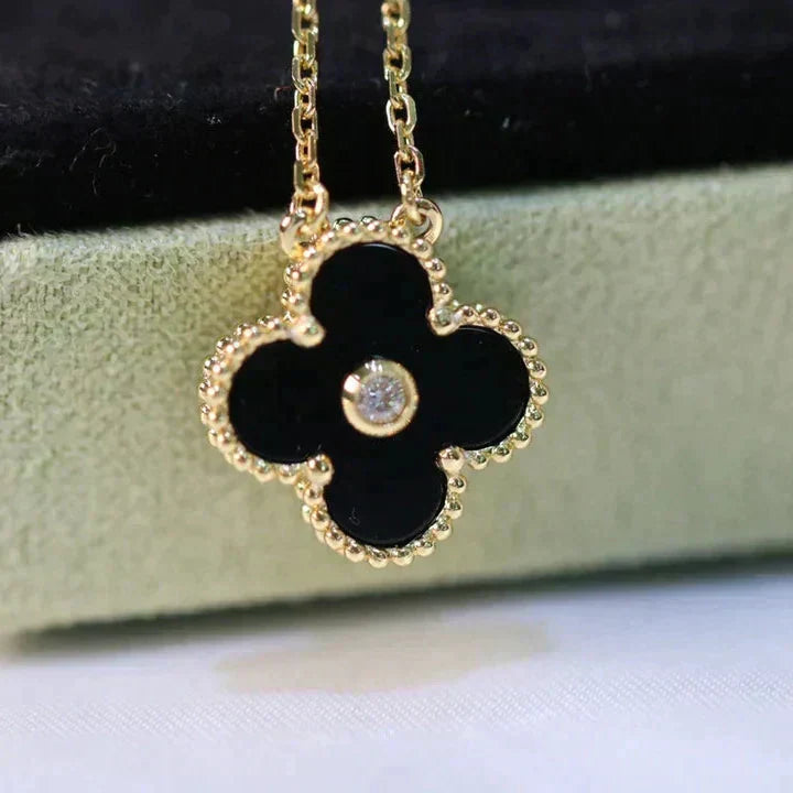 COLLIER CLOVER 15 MM DIAMANT ONYX