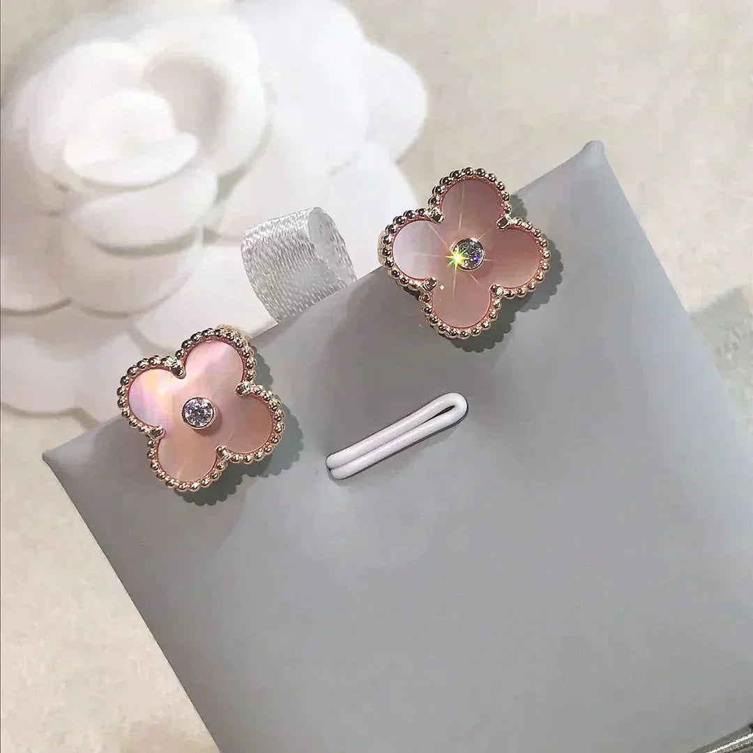 CLOVER MEDIUM 1 MOTIFS  PINK MOP DIAMOND EARRINGS