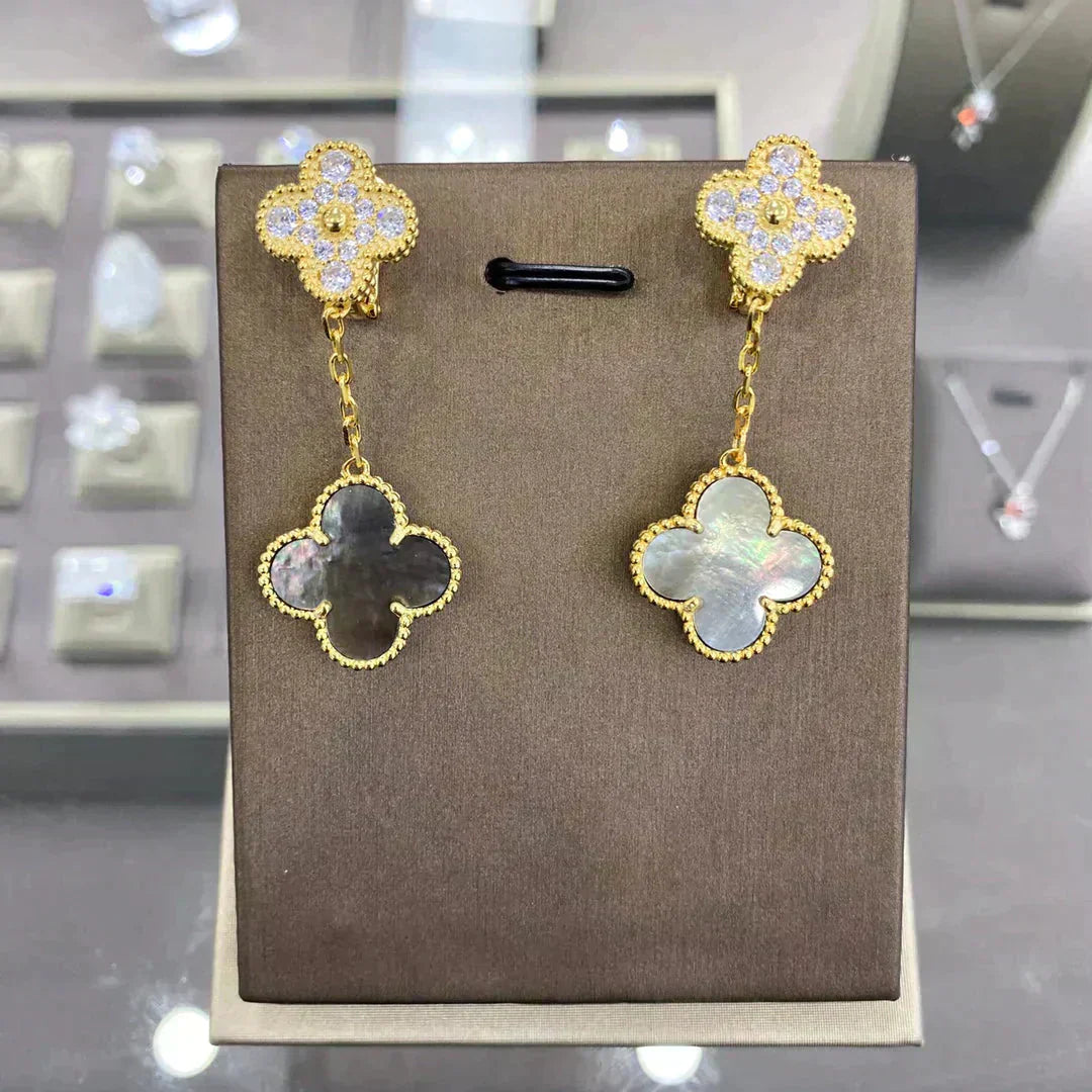 CLOVER  2 MOTIFS  DIAMOND  EARRINGS (MULTIPLE CHOICESç´