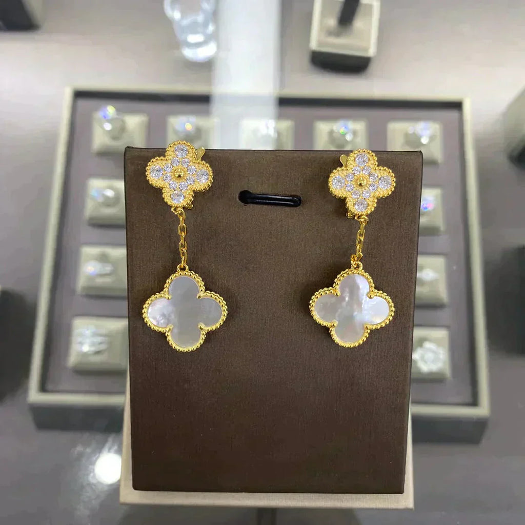 CLOVER  2 MOTIFS  DIAMOND  EARRINGS (MULTIPLE CHOICESç´