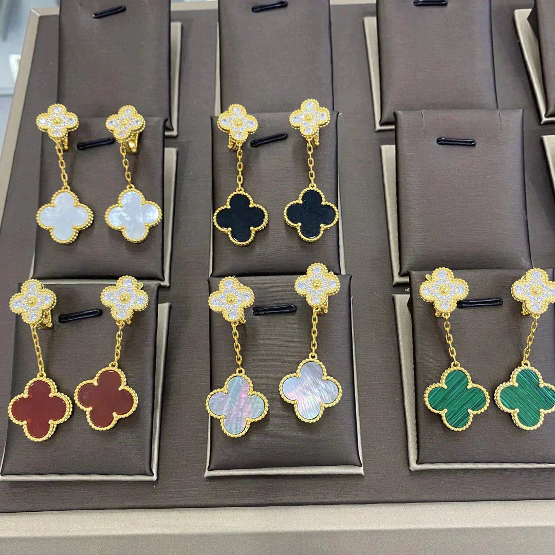 CLOVER  2 MOTIFS  DIAMOND  EARRINGS (MULTIPLE CHOICESç´