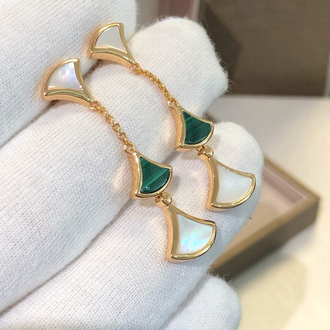 DREAM EARRINGS 3 MOTIFS MALACHITE MOP ROSE GOLD