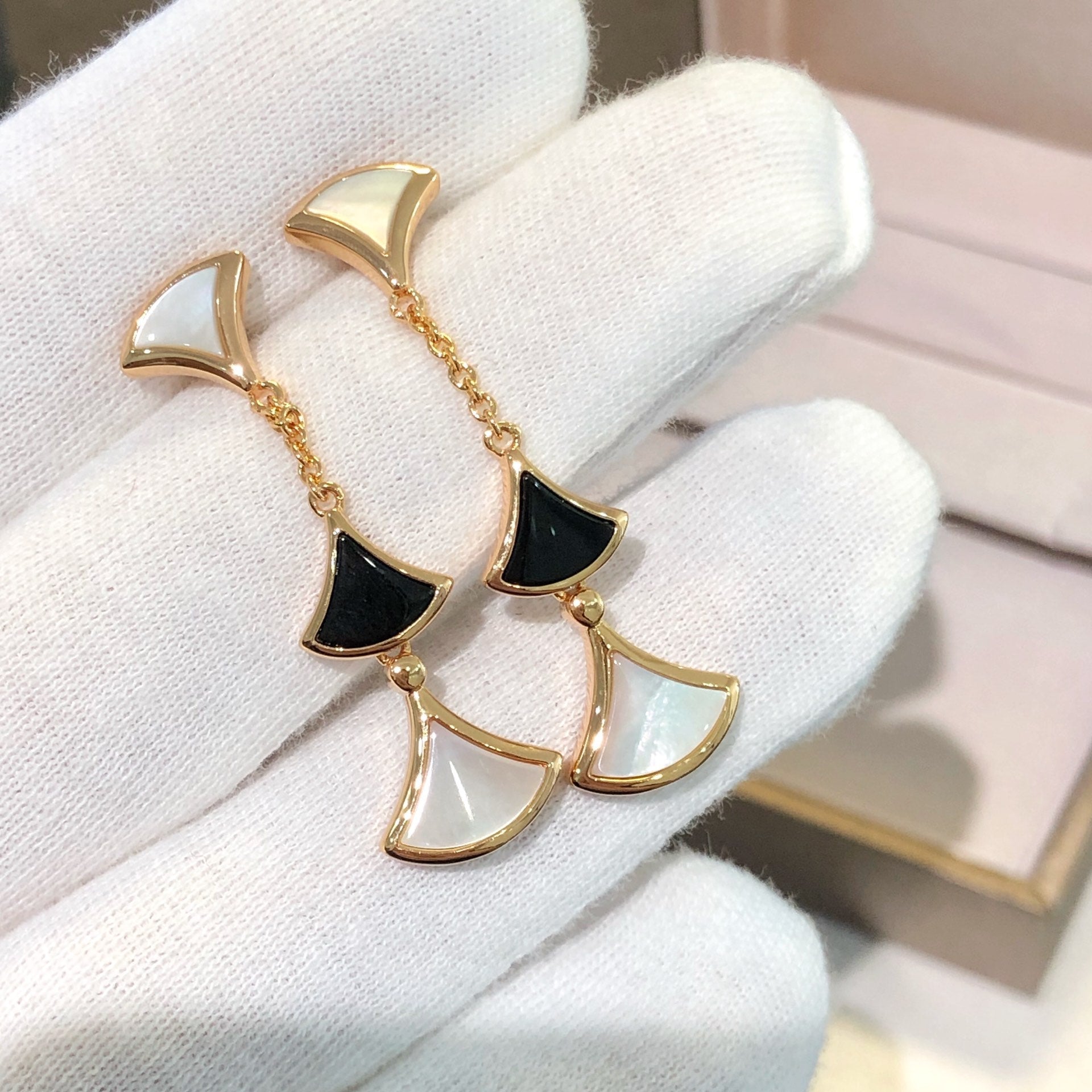 DREAM EARRINGS 3 MOTIFS ONYX MOP ROSE GOLD