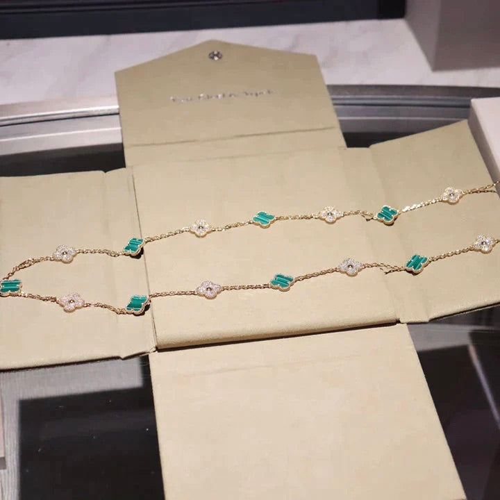 COLLIER TRÈFLE 20 MOTIFS MALACHITE DIAMANT