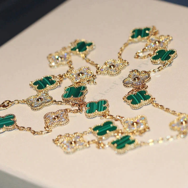 COLLIER TRÈFLE 20 MOTIFS MALACHITE DIAMANT