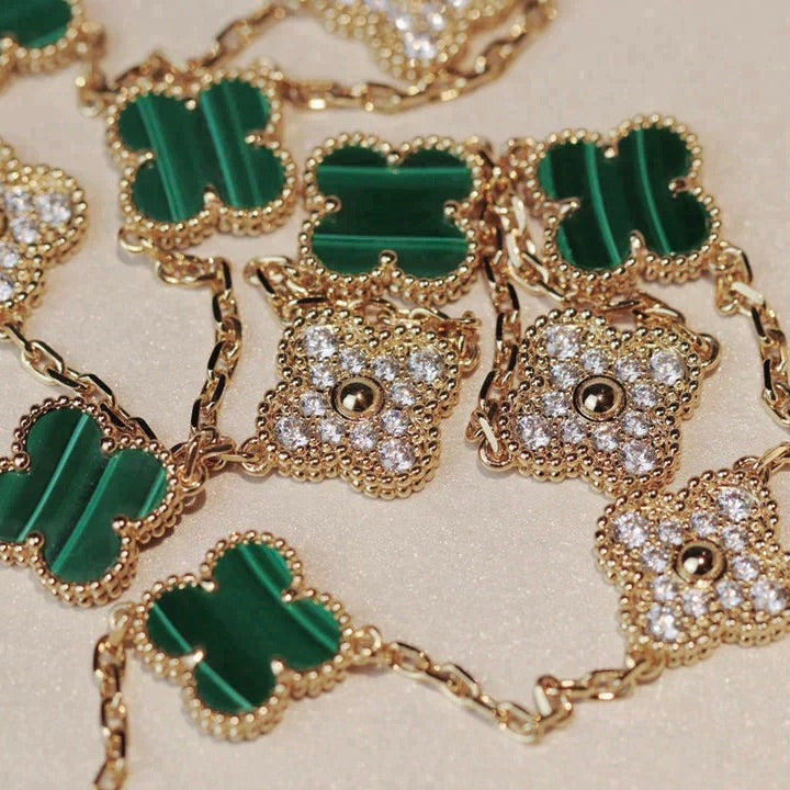 COLLIER TRÈFLE 20 MOTIFS MALACHITE DIAMANT