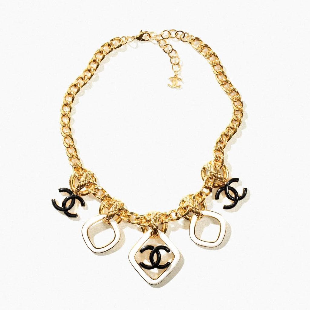 MULTI CHARM ROSE GOLD  BLACK ENAMEL NECKLACE